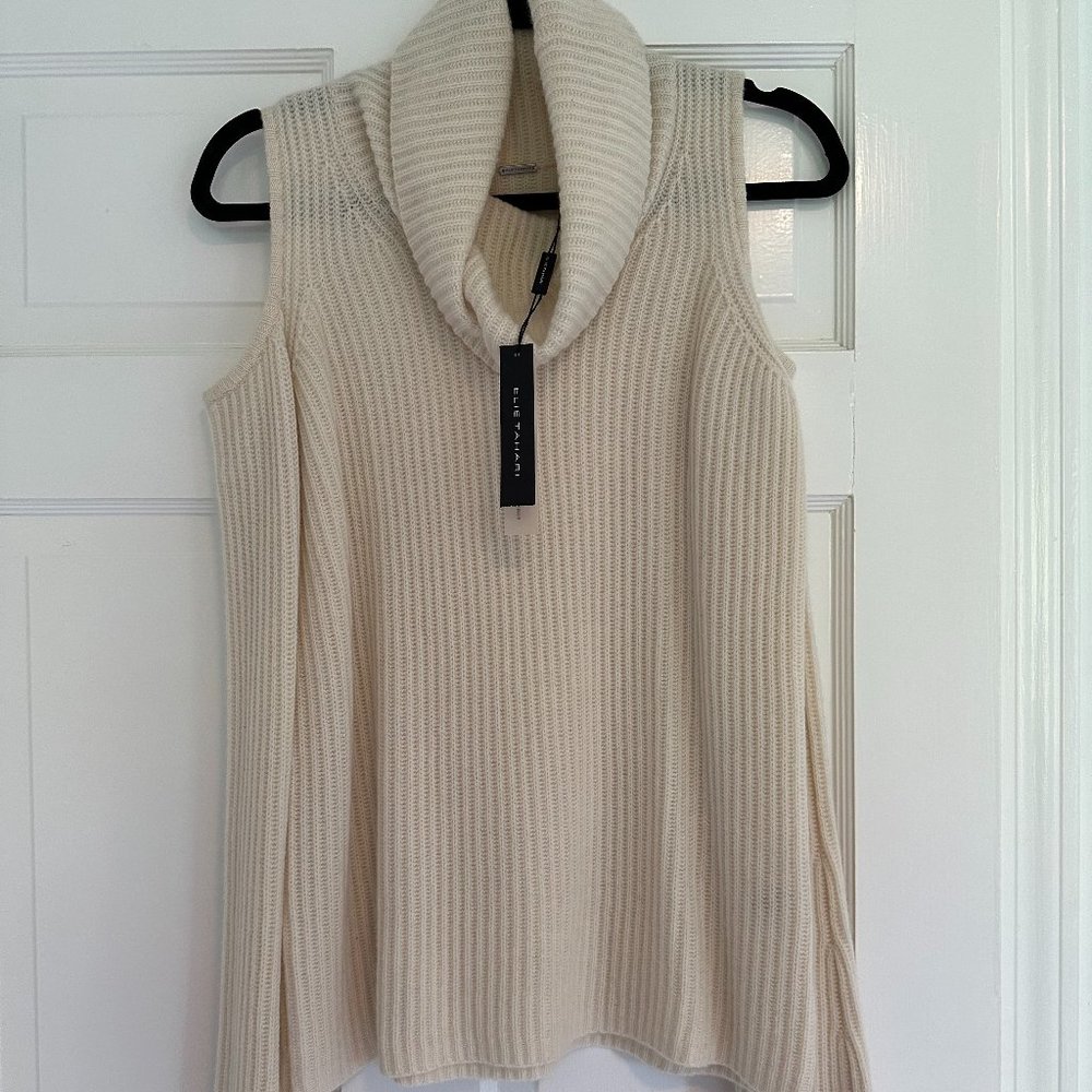Elie Tahari Torrence Cold Shoulder 100% Cashmere Soft White Sweater (Small) NWT